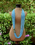 Blue Pottery Three Bead Side Necklace In Turquoise